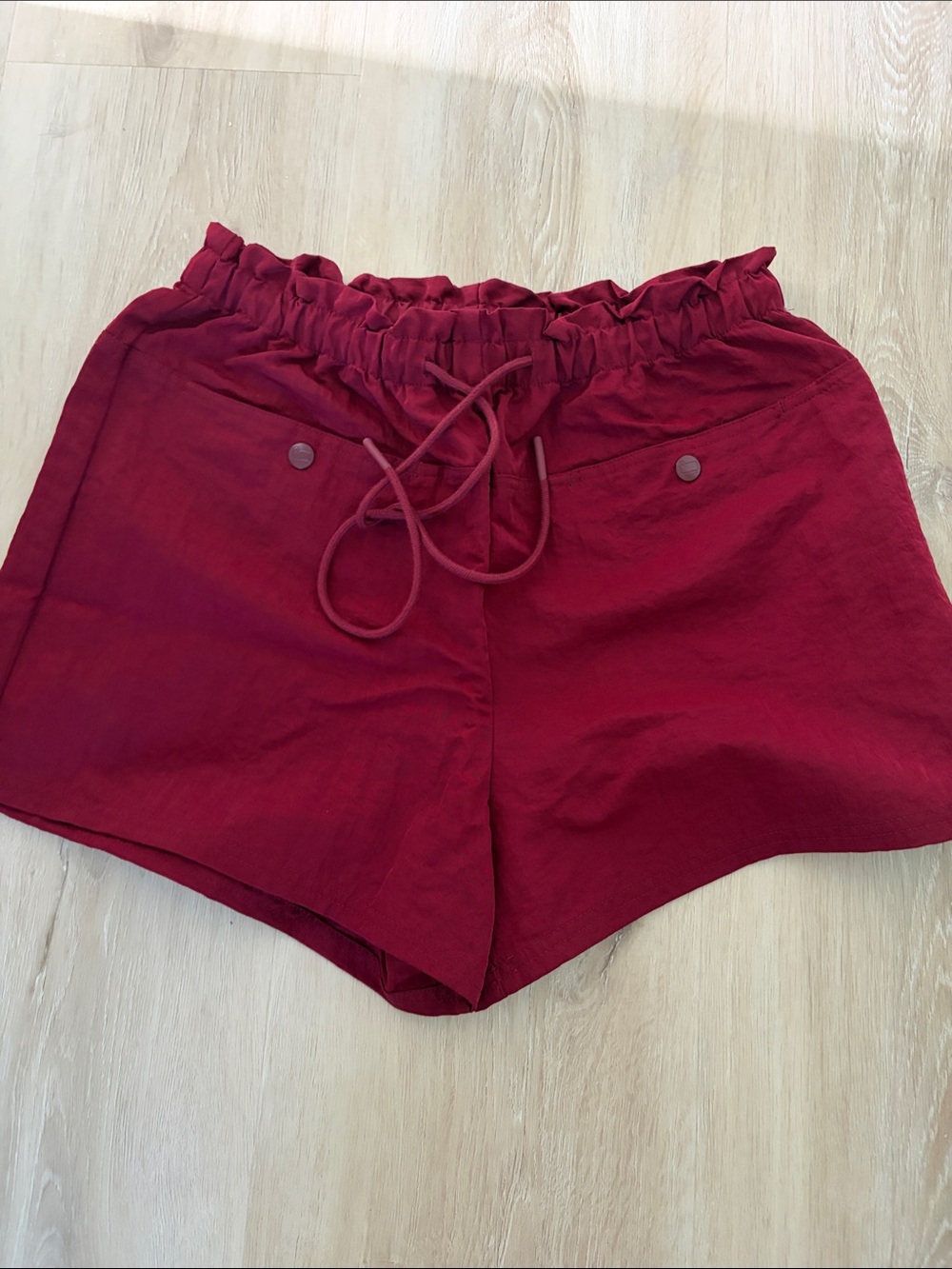 Woolrich Women's Deep Red High-Waist Drawstring Shorts- S